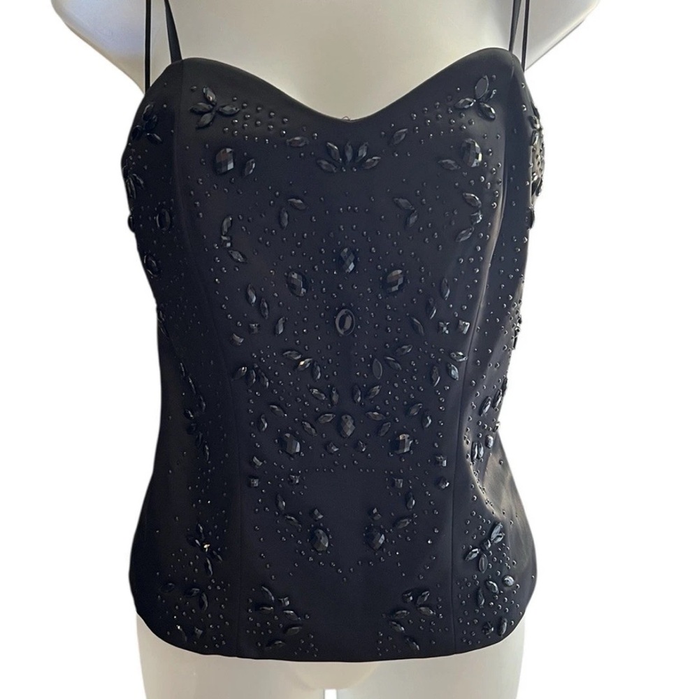 Y2K Cache Beaded Zip Up Bustier/Corset Style Top Size S Adjustable Straps Black